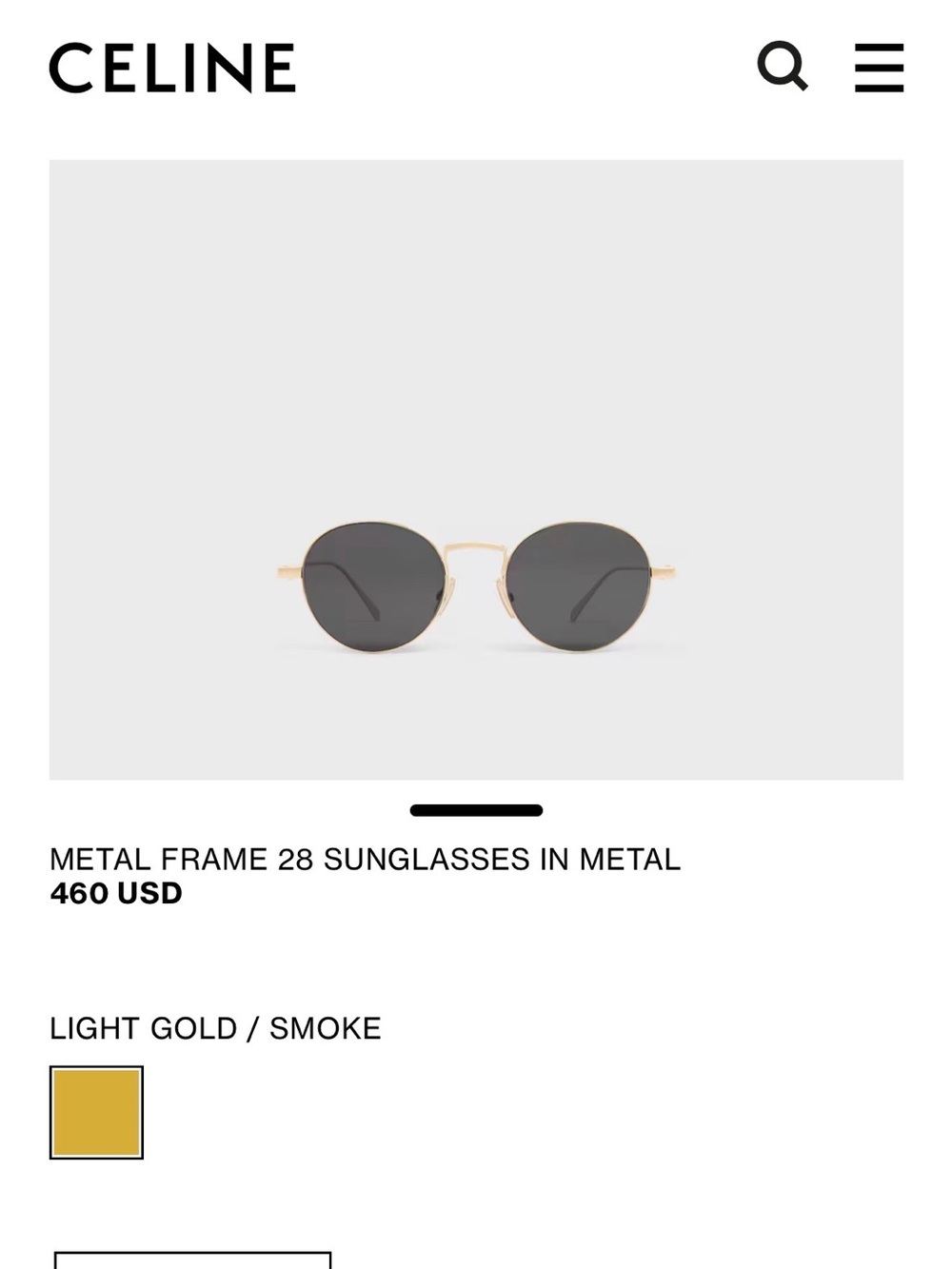 Celine Round Metal Sunglasses in Gold with Smoke Lenses - Unisex - Picture 5 of 10